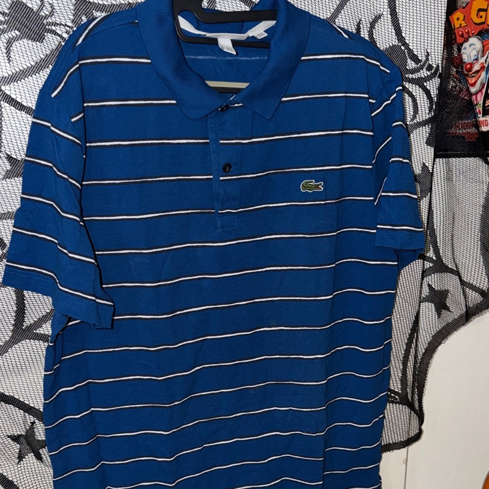 Lacoste Royal Blue Polo with White Stripes - Picture 7 of 8